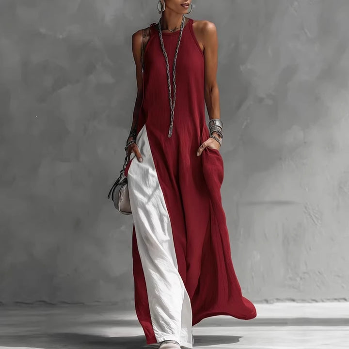 Women Casual Maxi Dress with Asymmetrical Cut and Deep Back Neckline Lune London
