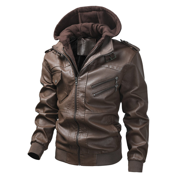 Men's faux leather jacket with removable hood and multifunction pockets Lune London