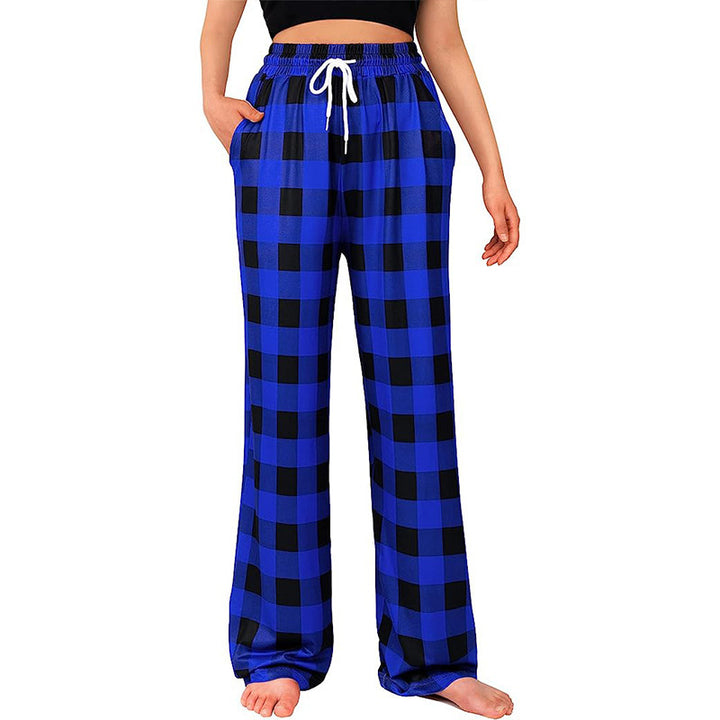 Ladies Comfortable Checkered Pants with Elastic Waist and Side Pockets Lune London