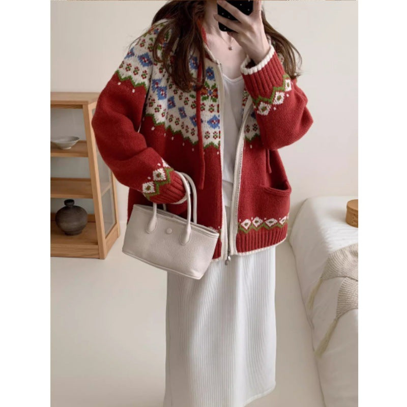 Cardigan Femme Joli avec Motif Coloré et Poches