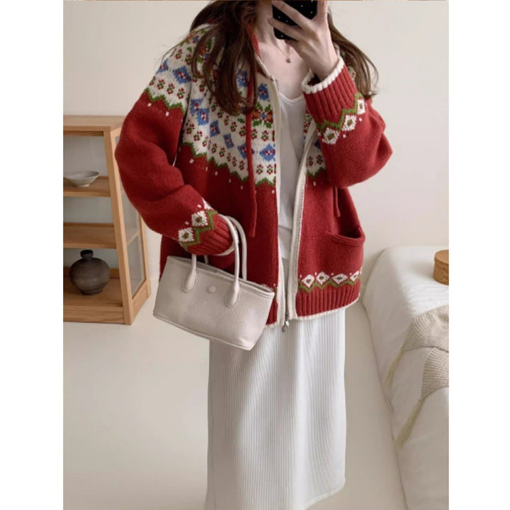 Cardigan Femme Joli avec Motif Coloré et Poches