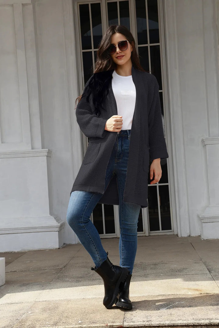 Casual knitted cardigan for women with practical pockets and open front Lune London