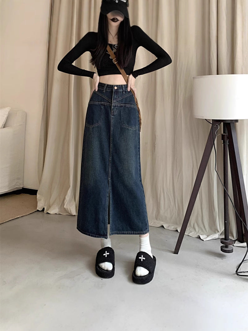Jupe en jean pour femmes avec fente élevée Chic & Stil