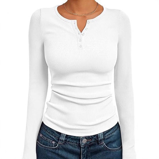 Fitted long sleeve shirt for women with button placket and rib structure Lune London