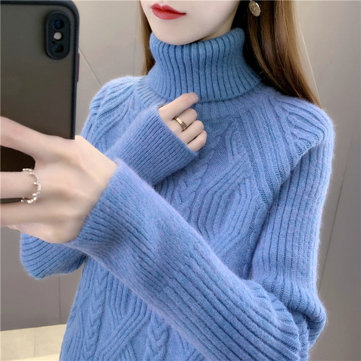 Knitted sweater for women with high collar and beautiful cable pattern Lune London