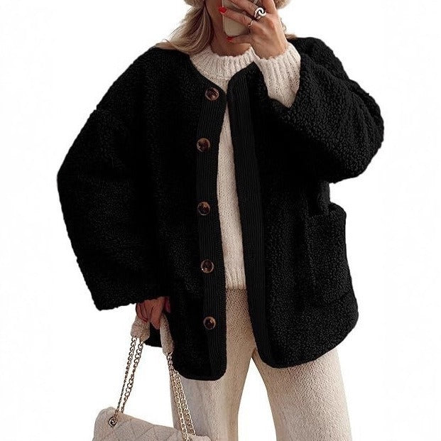 Ladies Cozy Fleece Jacket with Folded Collar Lune London
