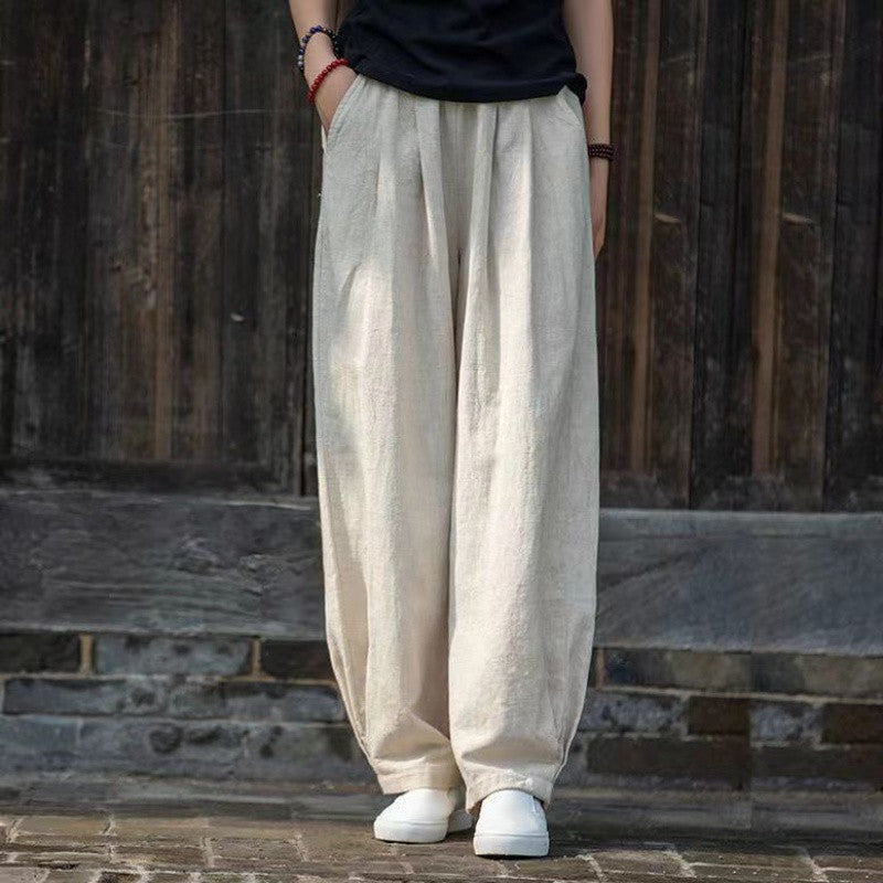 Wide linen pants for ladies with elastic waistband and side pockets Lune London