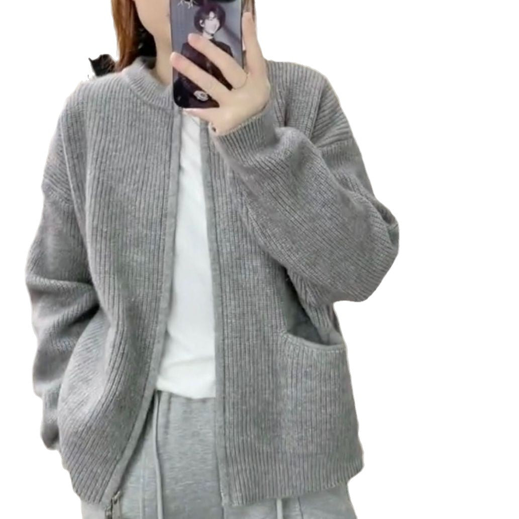 Knitted jacket for women with textured design and open collar Lune London