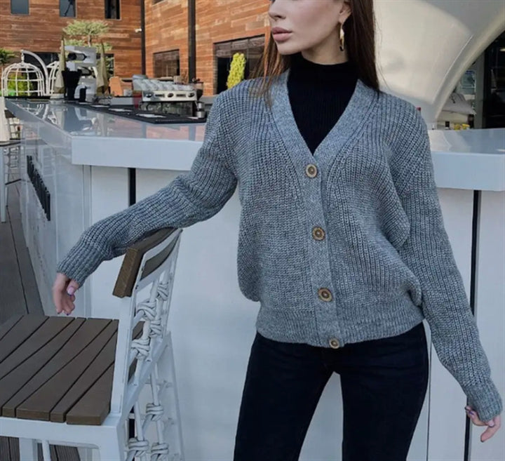 Women Chunky Knit Vest with Buttons Lune London