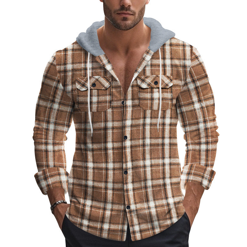 Men's plaid casual shirt with removable hood Lune London