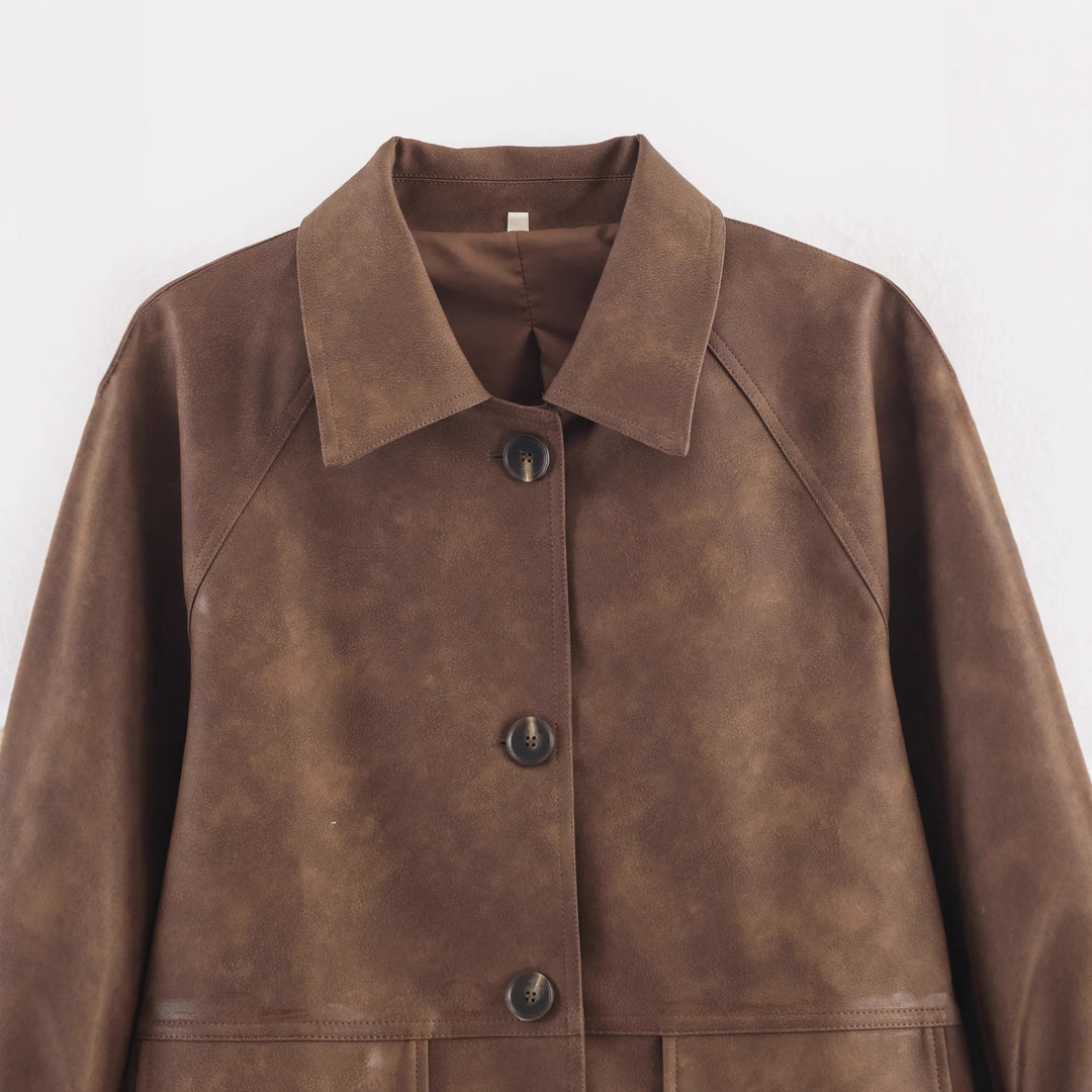 Casual faux leather jacket for women with pockets Lune London