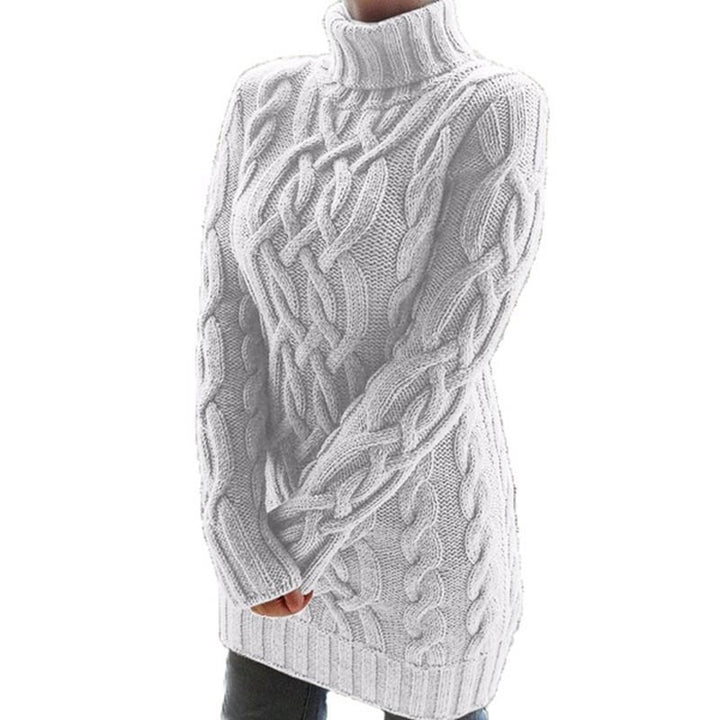 Chunky knit sweater for women with high collar and cable pattern Lune London
