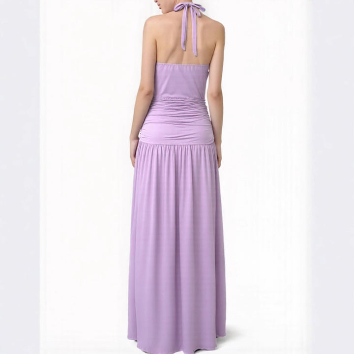 Women Elegant Neck Seam Maxi Dress with Side Slit Lune London