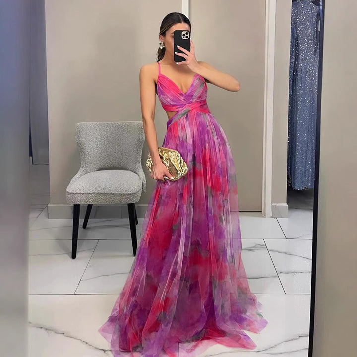 Lune London Floral Chiffon Evening Dress for Women
