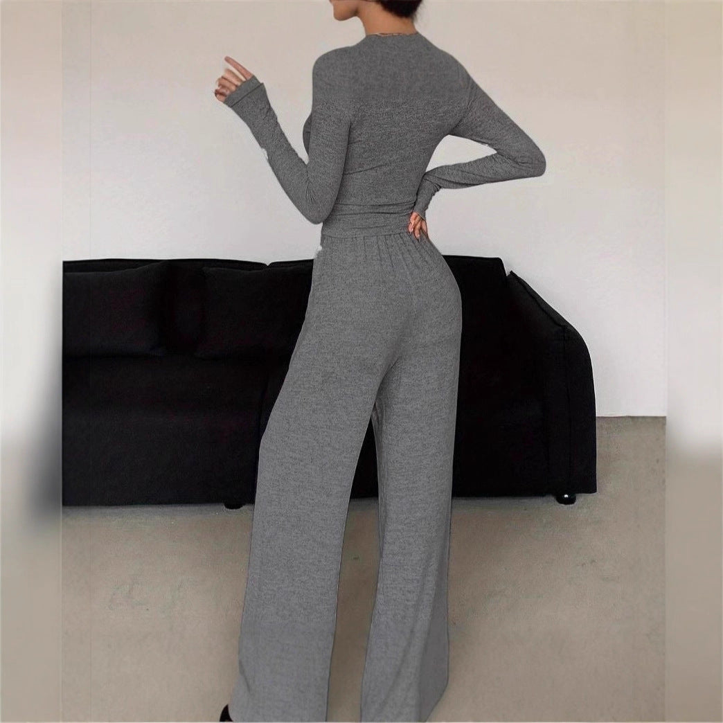 Ensemble de loisirs féminin avec détails en bouton et taille élastique Chic & Stil