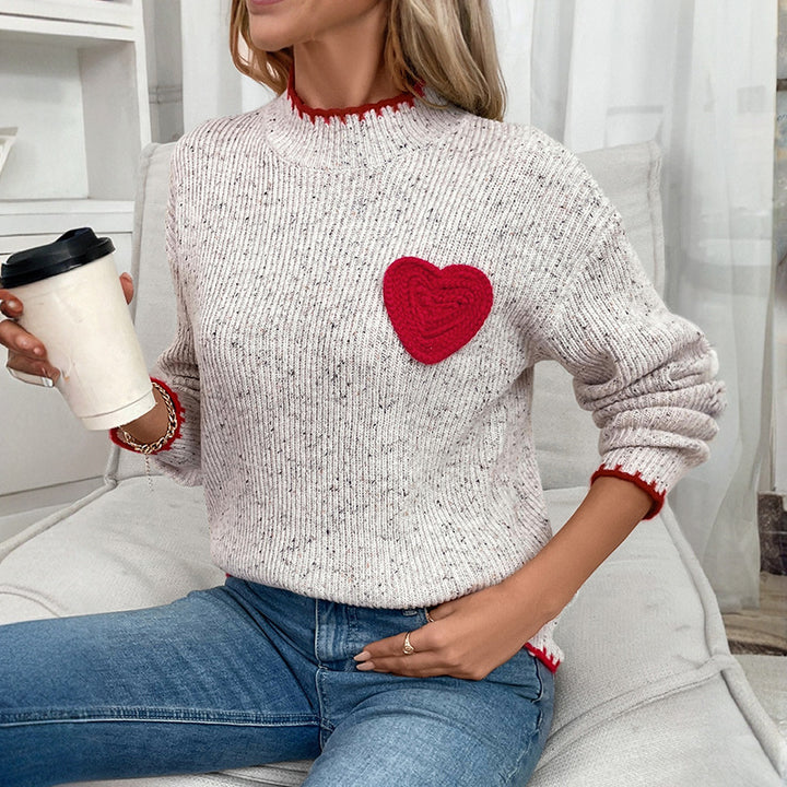 Knit sweater for women with heart appliqué and structured design Lune London