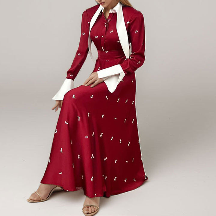 Robe Maxi Élégante Femme avec Drapé Artistique et Manches Longues Chic & Stil
