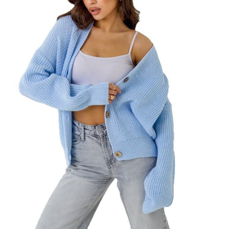 Casual knitted cardigan for women with button details and flared sleeves Lune London