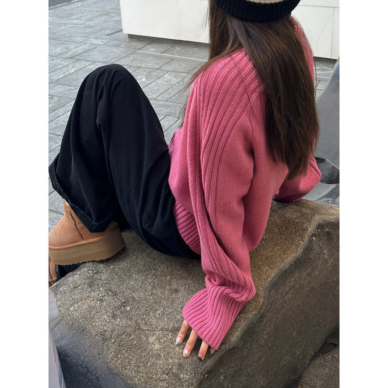 Pull en tricot cozy pour femme avec col rond et larges poignets côtelés Chic & Stil