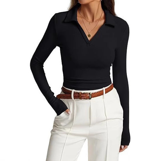 Fitted long sleeve blouse for women with collar Lune London
