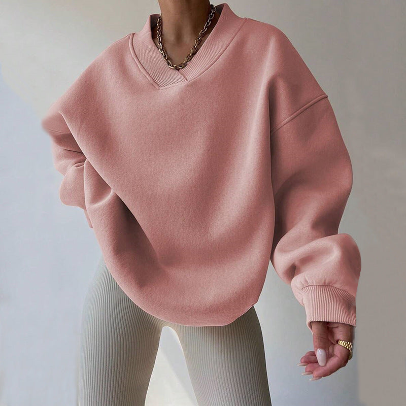 Women Oversized Sweatshirt with V-Neck and Wide Hem Lune London