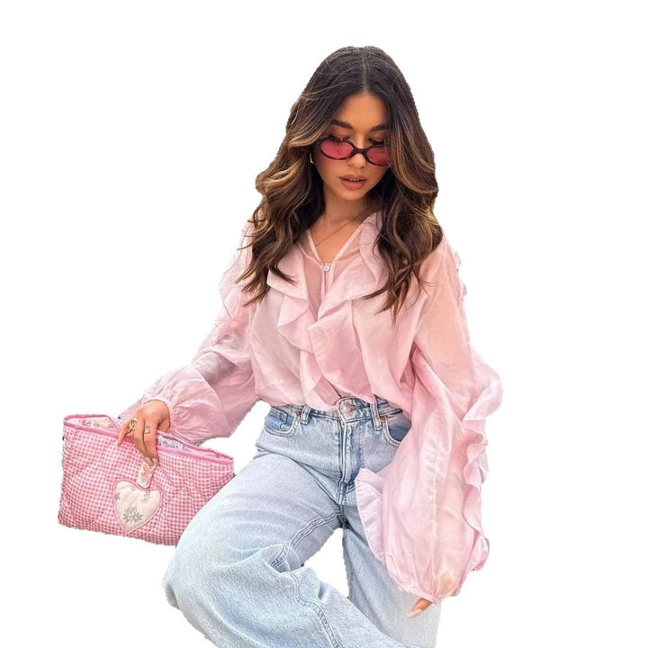 Blouse woman with voluminous ruffle details and a wavy hem Lune London