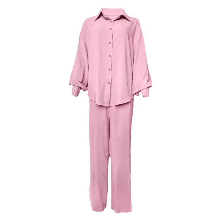 Ladies Casual blouse set with wide pants and button top Lune London