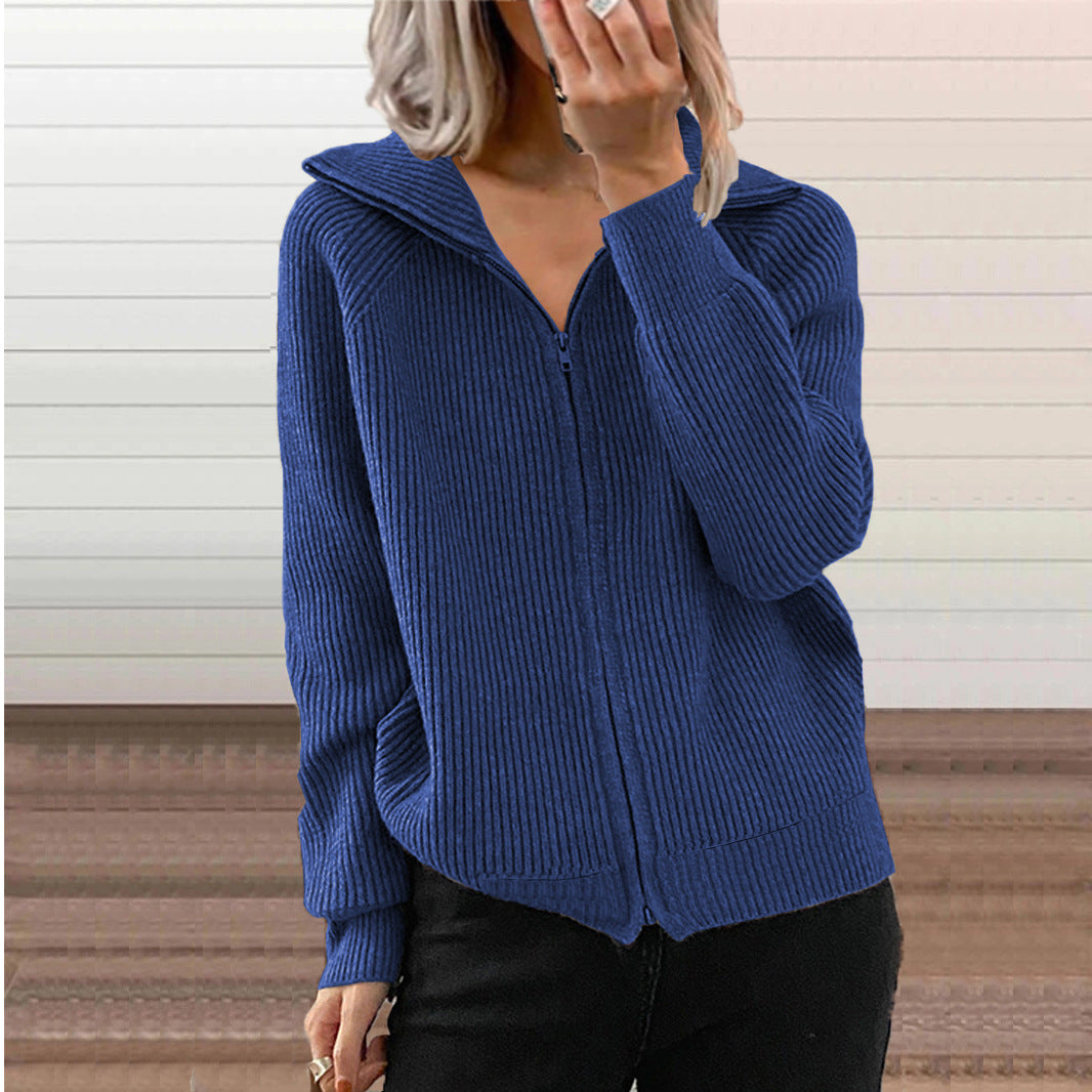 Knitted jacket for women with zipper and hood Lune London