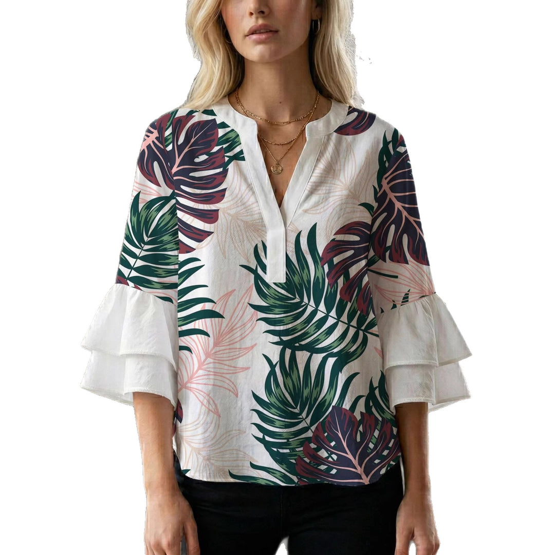 Women's blouse shirt with voluminous sleeves and creative print design Lune London