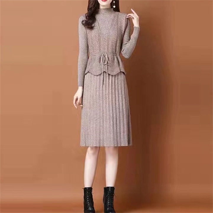 Knit dress for ladies with asymmetrical waist and fine ribbed structure Lune London
