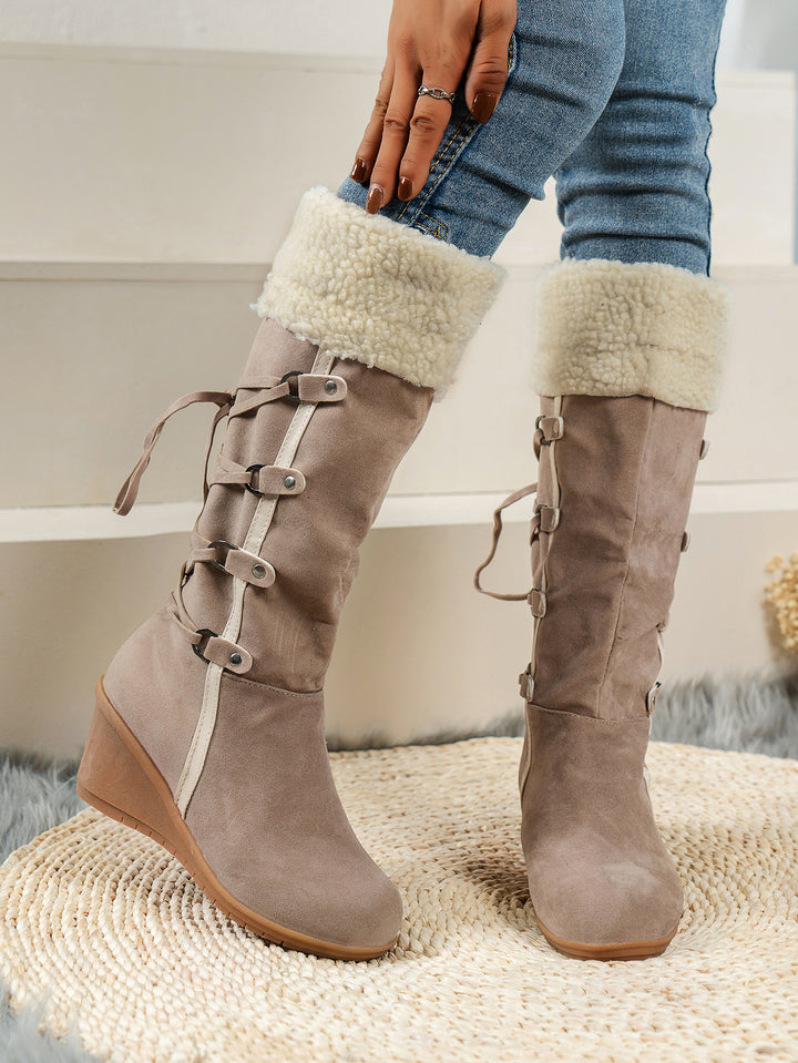 Wedge heel boots for women with cozy inner lining and stylish lace-up design Lune London