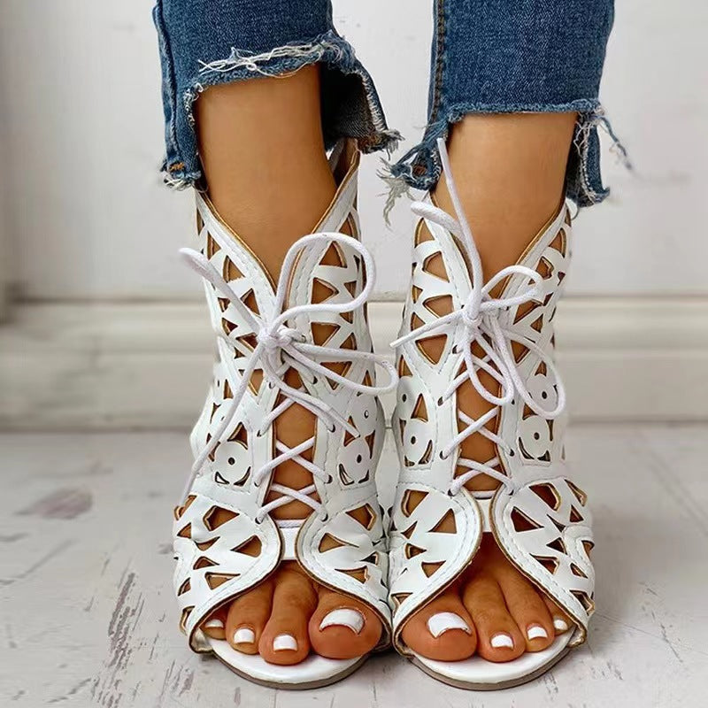 Women Open Lace-Up Sandals with Intricate Design and Non-Slip Sole Lune London