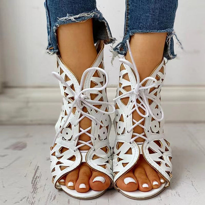 Women Open Lace-Up Sandals with Intricate Design and Non-Slip Sole Lune London