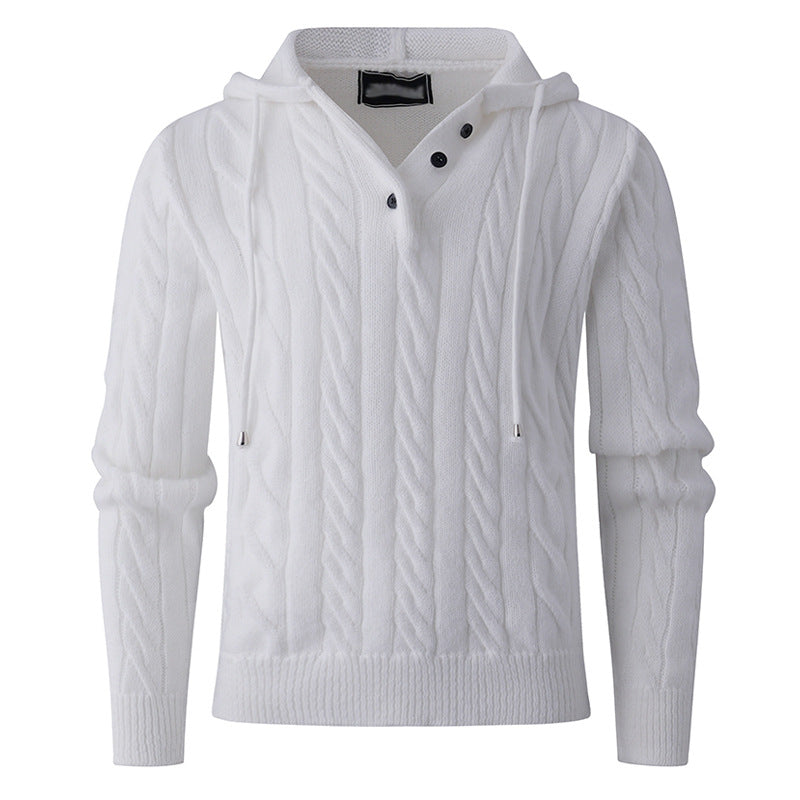 Men's stylish knitted sweater with hood and button details Lune London