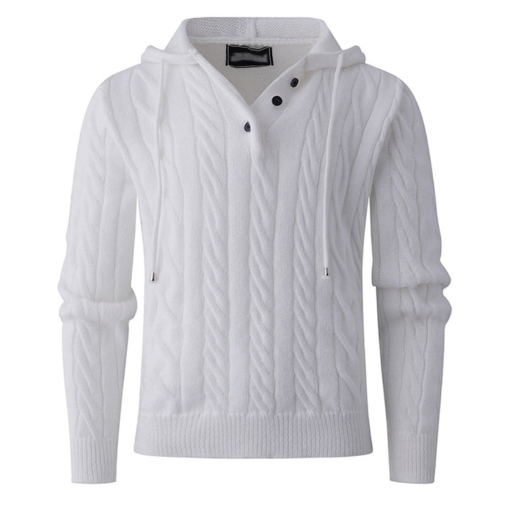 Men's stylish knitted sweater with hood and button details Lune London
