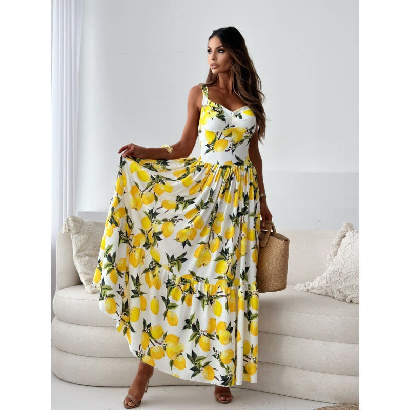 Maxi dress for women with floral pattern and high slits Lune London