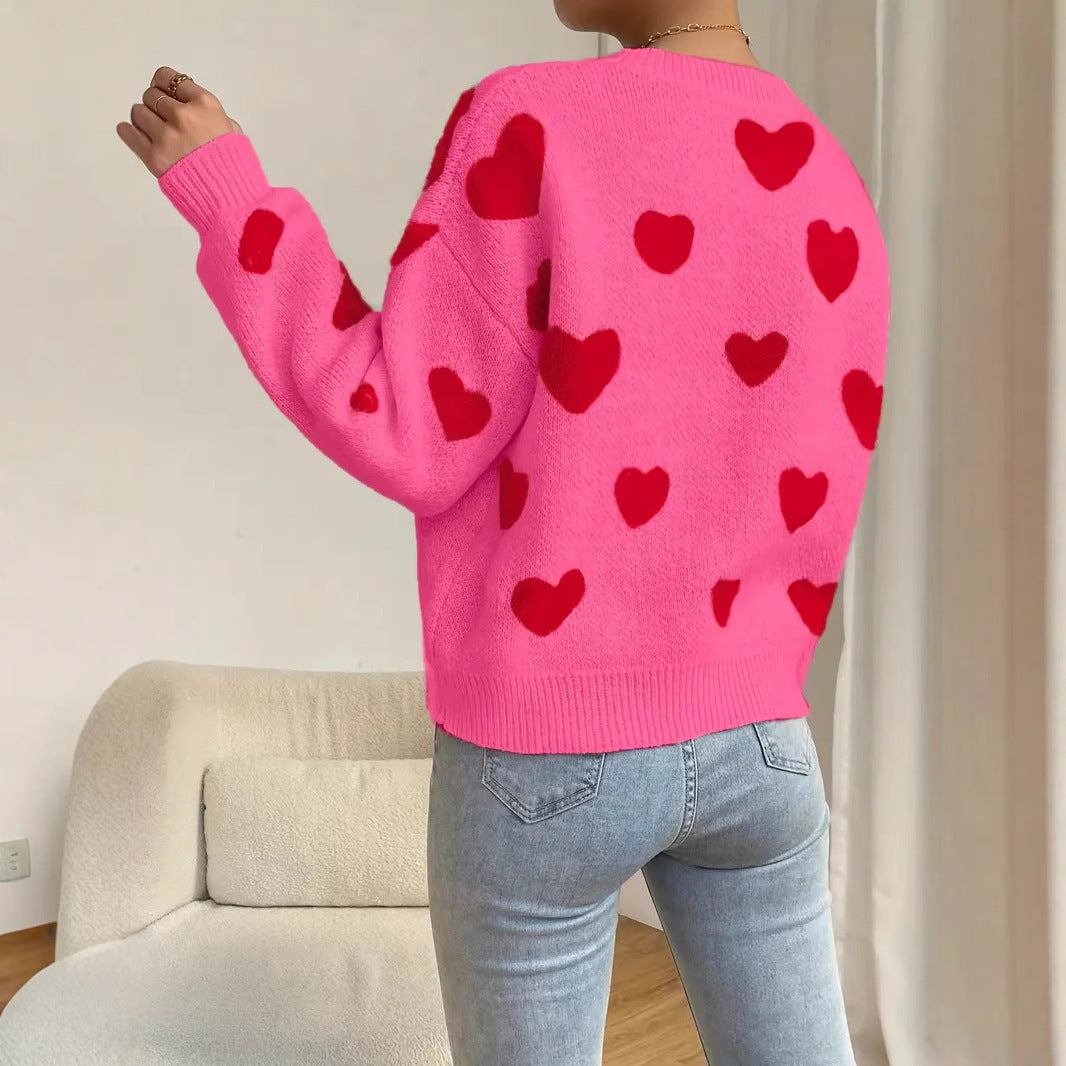 Women's Knitted Pullover with Striking Heart Design and Casual Cut Lune London