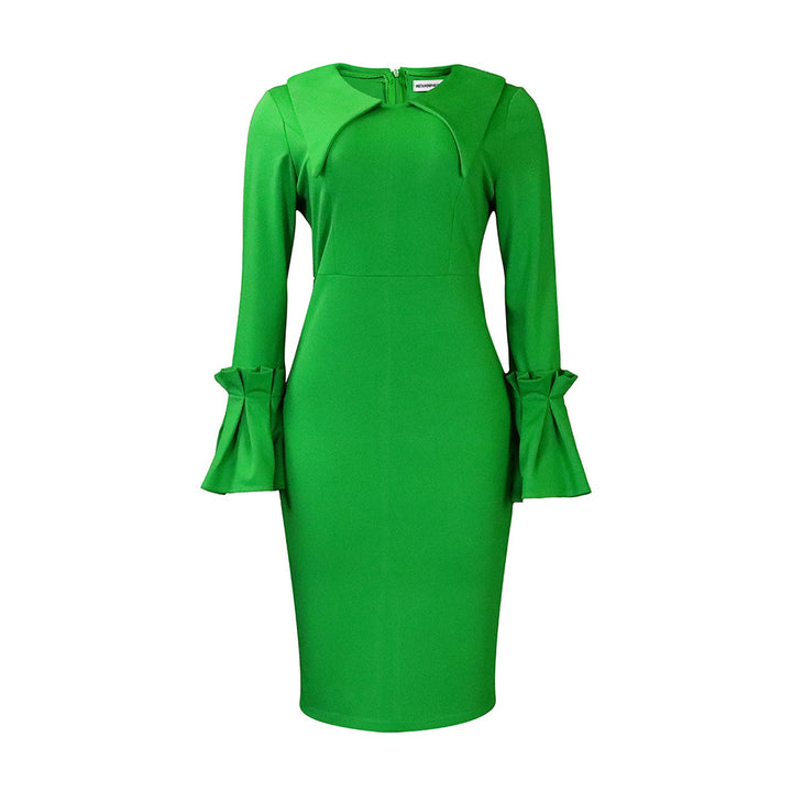 Ladies Elegant Cocktail Dress with Extravagant Ruffle Details and Long Chic and Stylish Sleeves