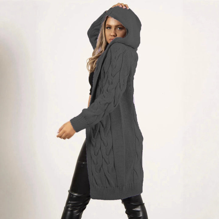 Knit coat for women with hood and cable knit pattern Lune London