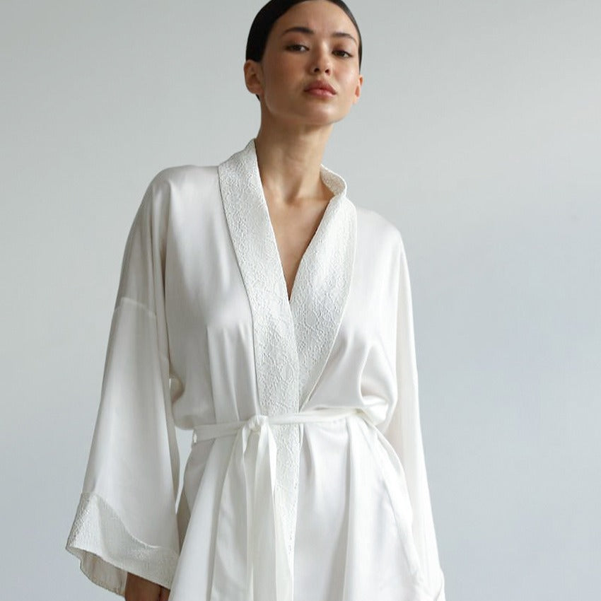 Ladies Elegant Satin Dress with Lace Lune London