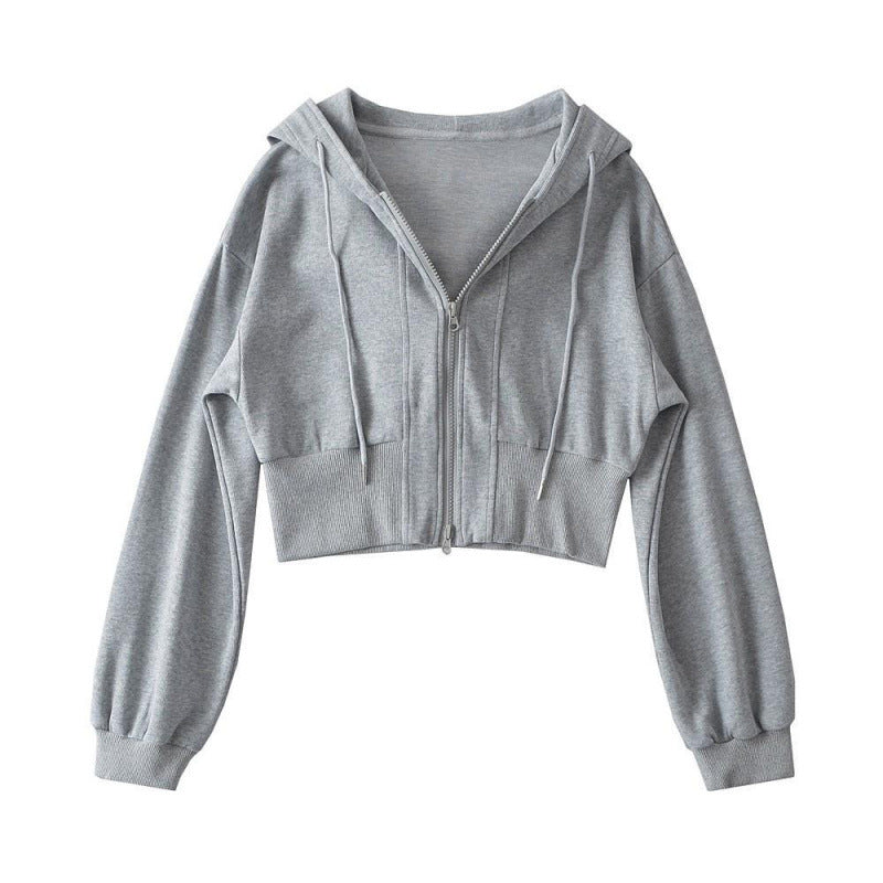 Women's cropped hoodie jacket with zipper and elastic cuffs Chic & Stil