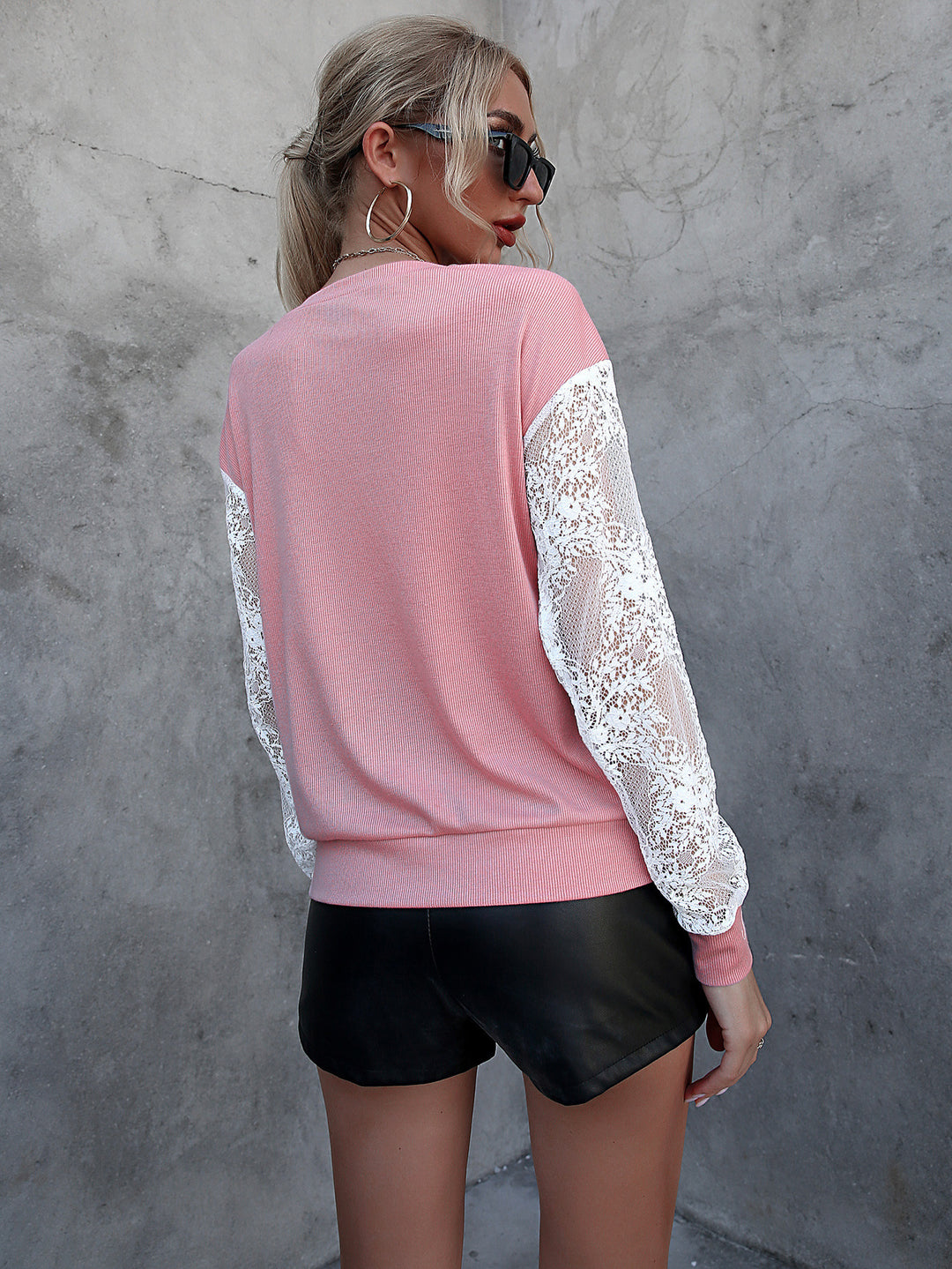 Women Elegant Long Top with Lace and Textured Surface Lune London