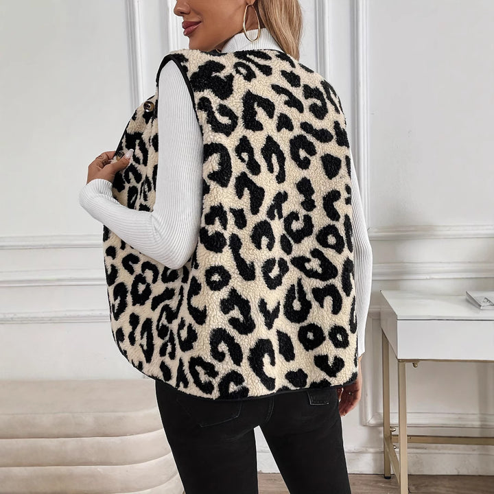 Women’s lined vest in leopard print with modern button details Lune London