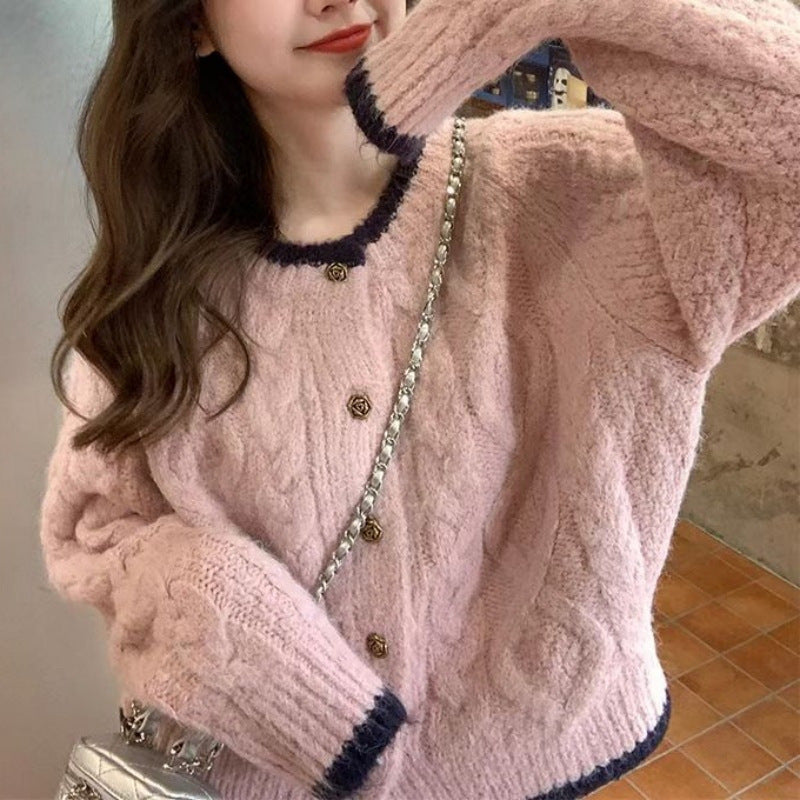 Comfortable cardigan for women with elegant textured pattern and contrasting edges Lune London