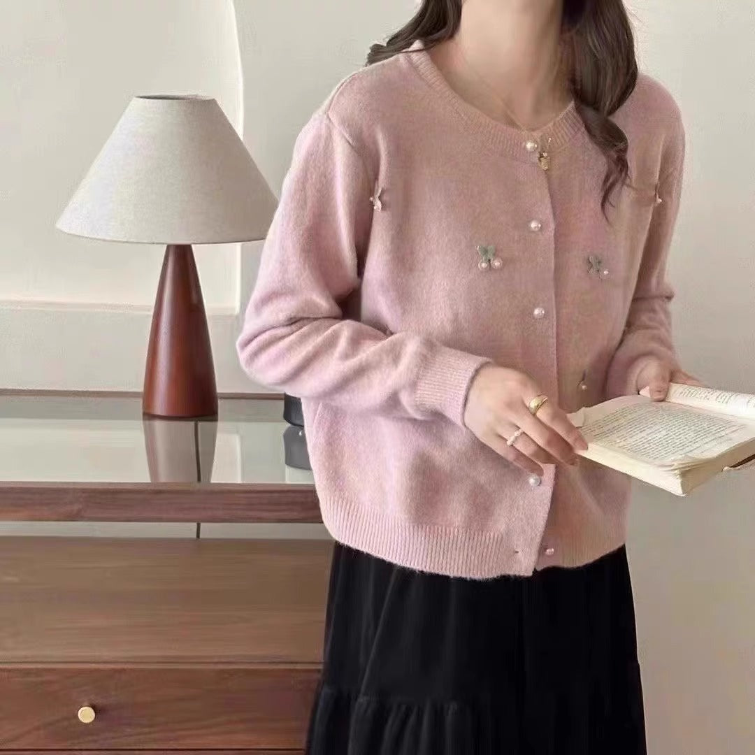Ladies fashion cardigan with bear appliqués and button details Lune London