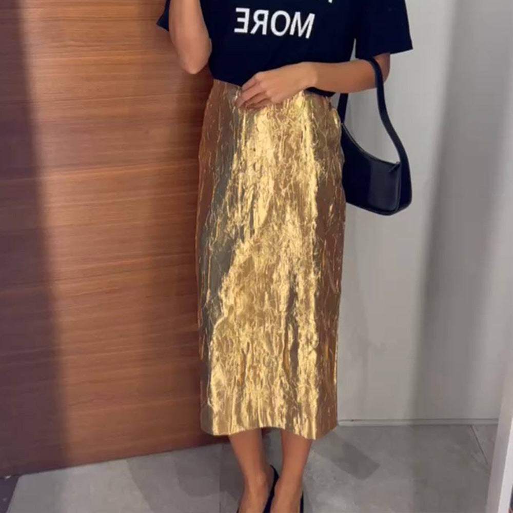 Ladies Shiny Skirt in Metallic Fabric Lune London