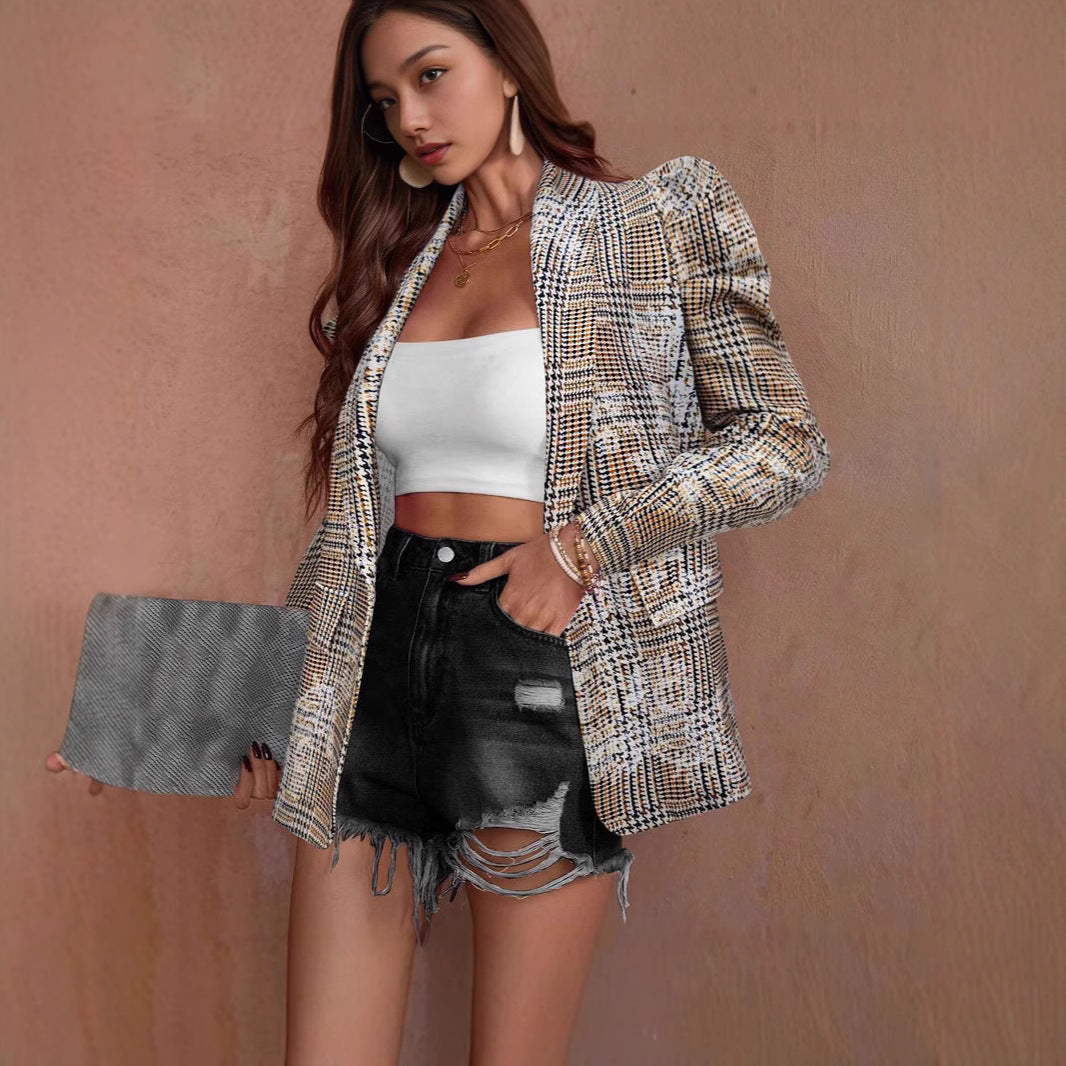 Oversized women's jacket with textured puff sleeves Lune London