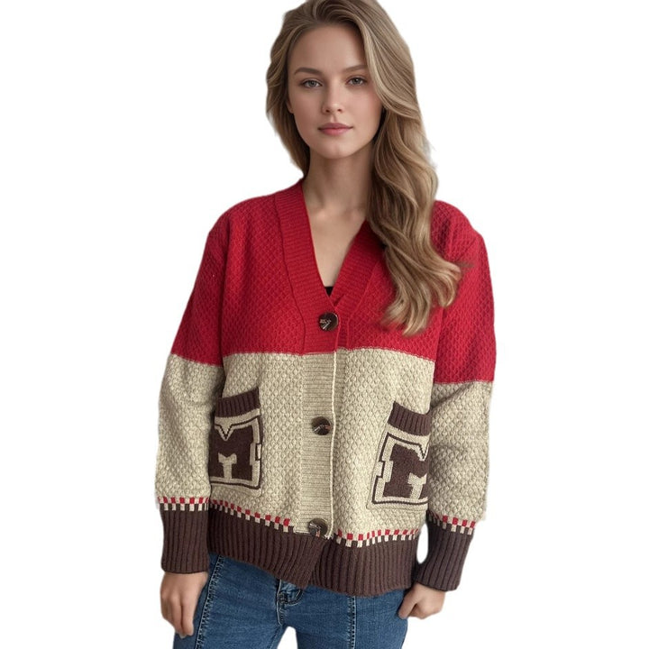 Cardigan féminin confortable avec décolleté V profond et poches décoratives Chic & Stil