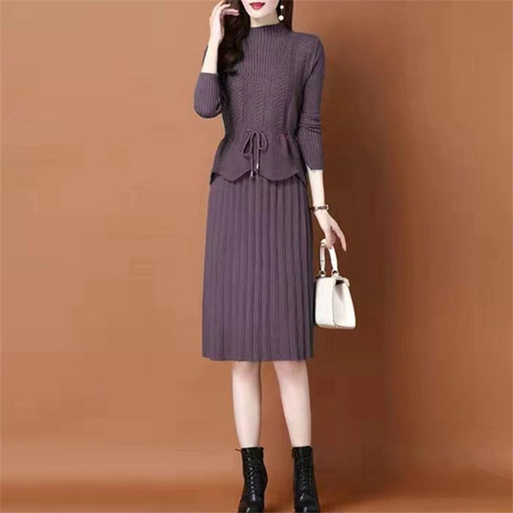Knit dress for ladies with asymmetrical waist and fine ribbed structure Lune London