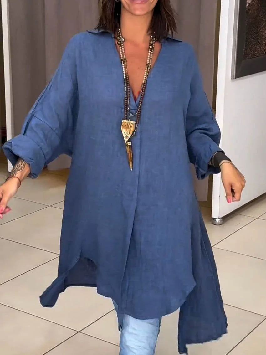 Women's Casual Linen Blouse with Full Button Placket and Cuffable Sleeves Lune London